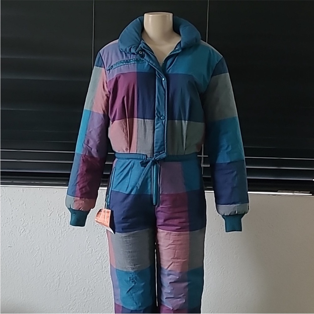 KRISTIN VINTAGE SKI SUIT MULTI COLOR PATCHWORK PRINT MADE IN USA
